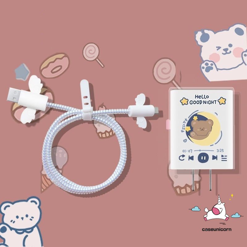 Casing Kompatibel Untuk Apple 18 /20W Adaptor Charger Case Kabel USB Spring Line Wrap Protector Data Line Cord Atur Lilitan Kawat Ikat Pola Kartun Lucu Lembut TPU Cover