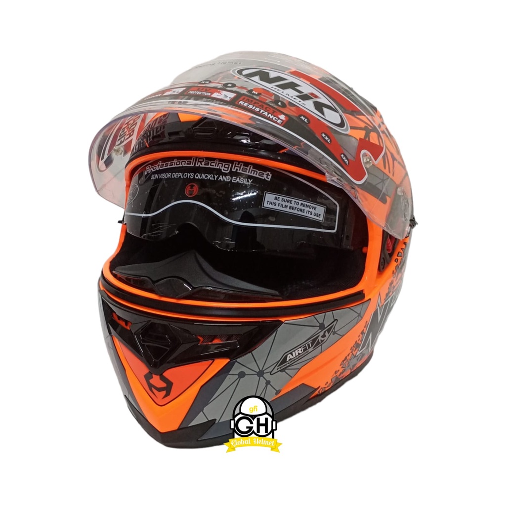 NHK HELM RX9 TOXIC SE ORANGE FLUO SILVER RX-9 DOUBLE VISOR