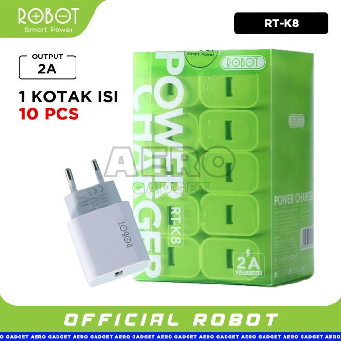 ROBOT Adaptor Kepala Charger RT-K8 Batok Casan HP Quick Charge 10 pcs