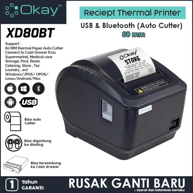 Promo Printer bluetooth Thermal 80mm Reciept Pos PPOB Kasir OKAY XD80BT