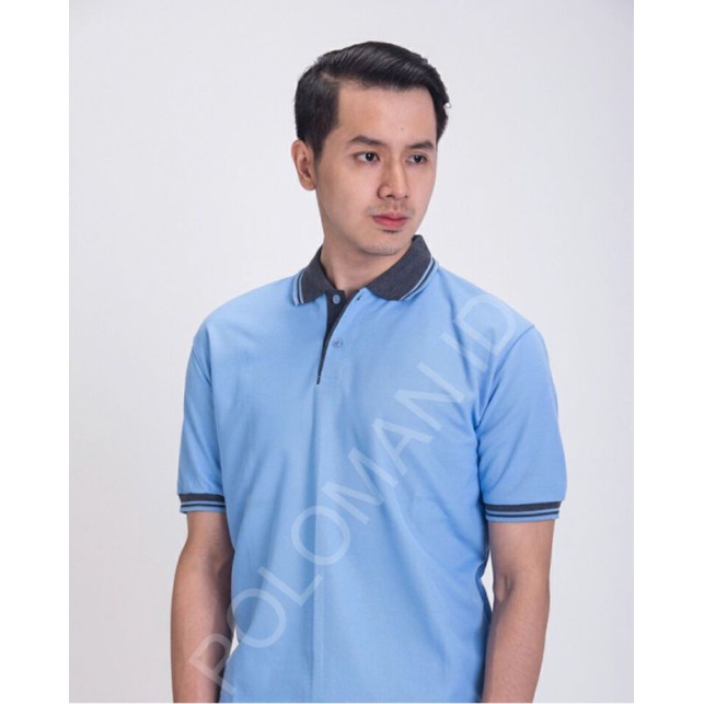 BAJU KAOS KERAH POLO SHIRT PRIA POLOS BABY BLUE