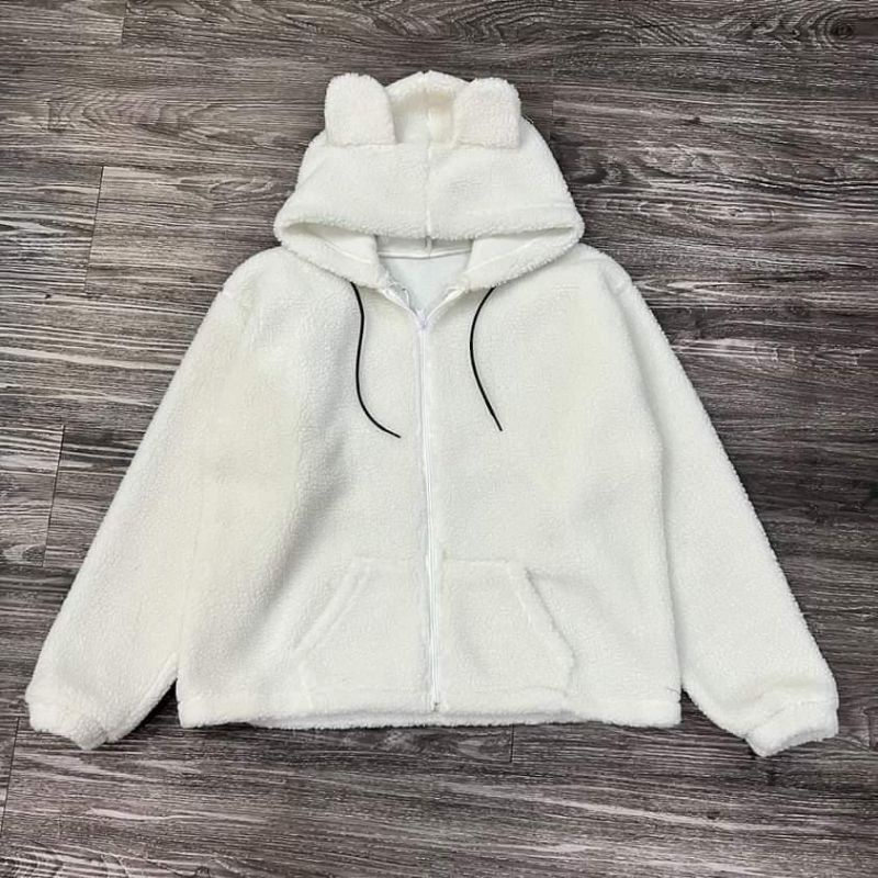 HOODIE BULU SHERPA ZIPPER CUTE BEAR WANITA JAKET ZIPPER