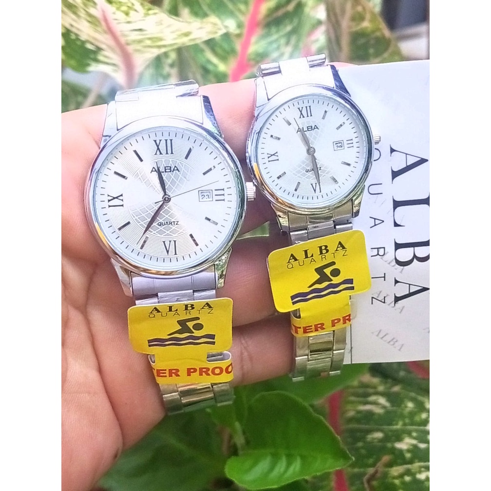 Jam Tangan Couple Alba Rantai Tanggal Aktif | Jam Pasangan Clasic Tahan Air Free Bok
