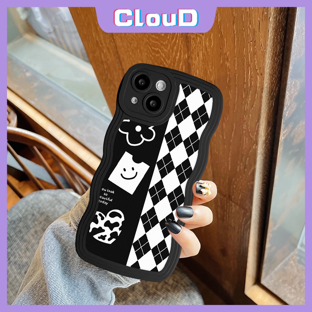 IPHONE Casing Monster Kecil Kartun Lucu Kompatibel Untuk Iphone11 13 12 14 Pro Max7 8 Plus X XS Max 6s 6 14 Plus XR SE 2020 Grid Berlian Bergelombang Tepi Kisi Lembut Tpu Cover