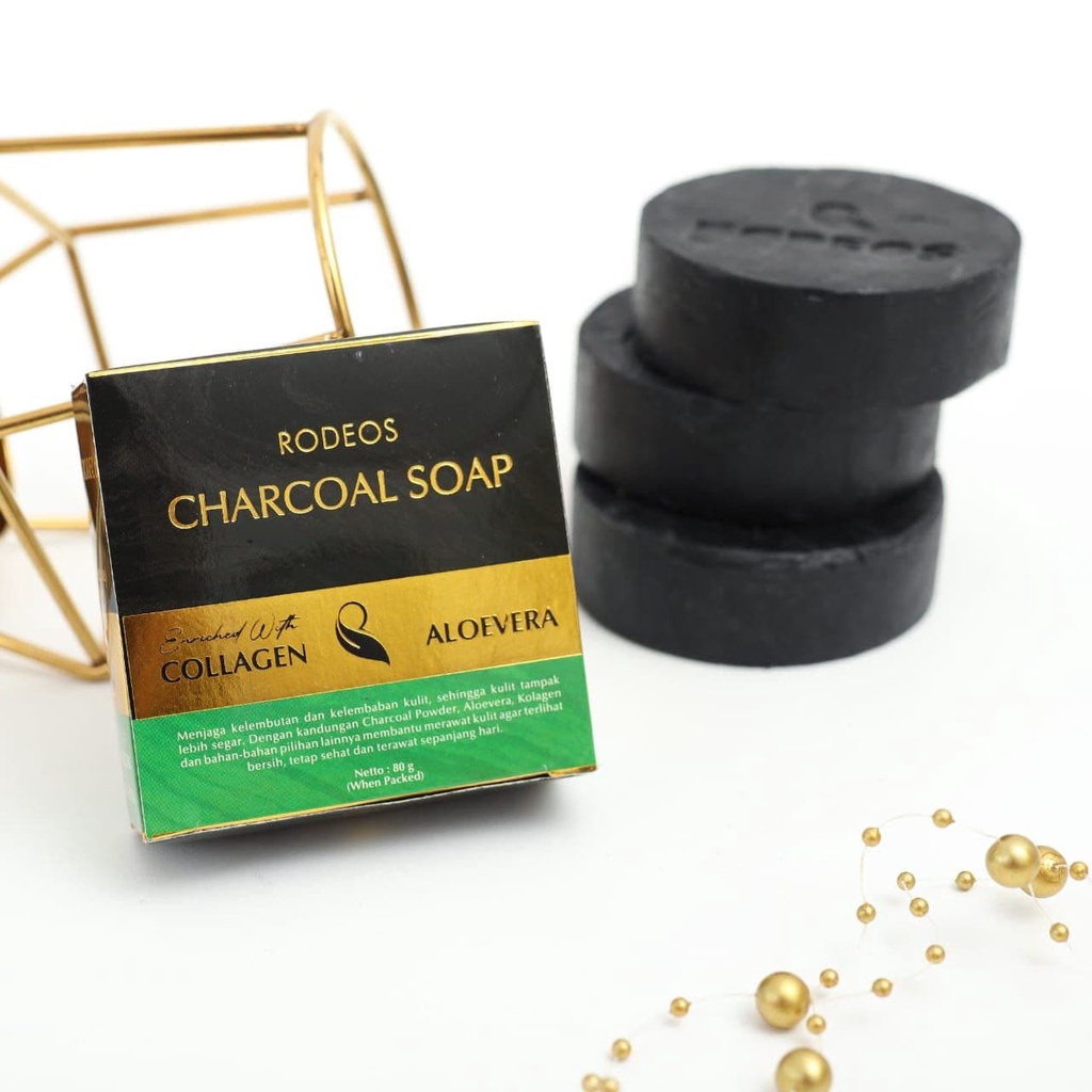 Sabun Muka RODEOS Charcoal Soap Skincare Pria Sabun Jerawat Pemutih Wajah Pria Collagen &amp; Aloevera 80g Ori BPOM