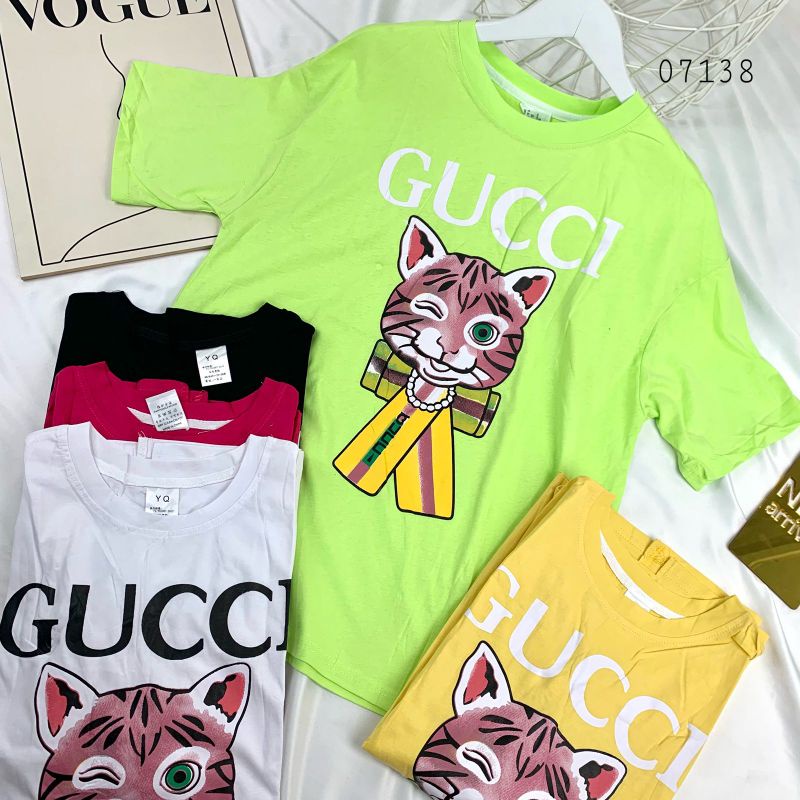 ATASAN KAOS WANITA TEXT GUCCI BELAH SAMPING IMPORT CHINA