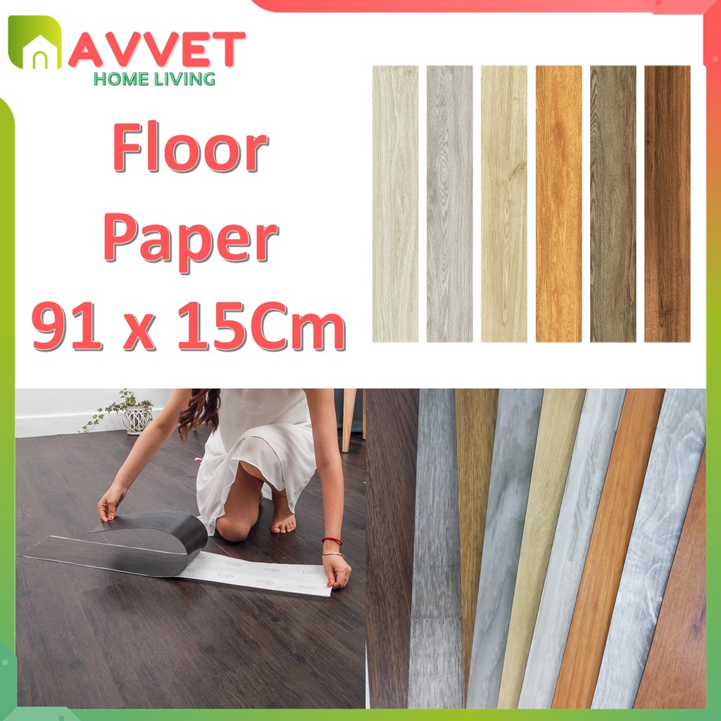 AVVET FLOORPAPER Stiker Lantai Kayu dengan Lem Premium 91.7CM x 15.3CM Tebal 2 MM Vynil Tinggal Pasang Import