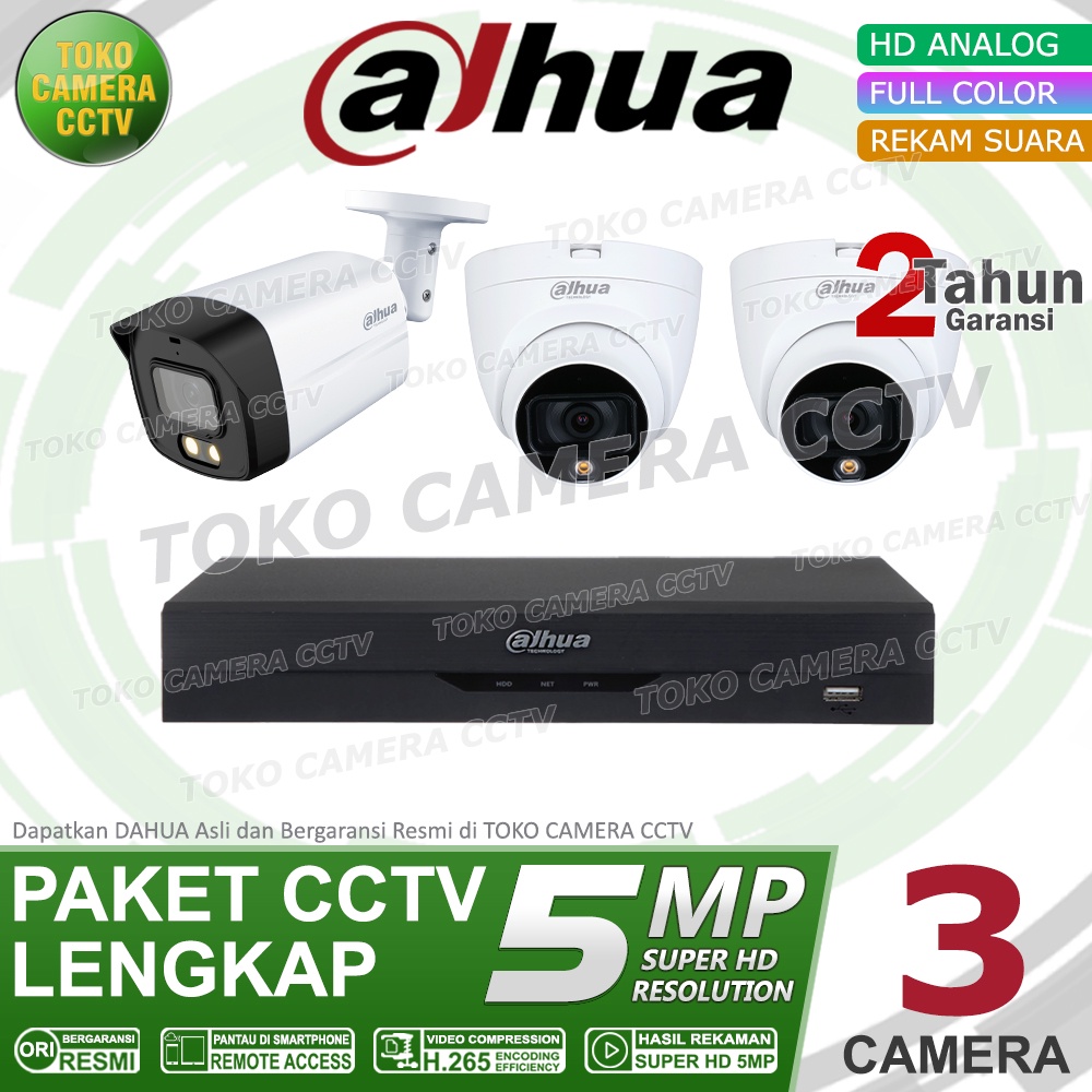 PAKET CCTV DAHUA 5MP 3K FULL COLOR AUDIO 4 CHANNEL 3 KAMERA COLORVU