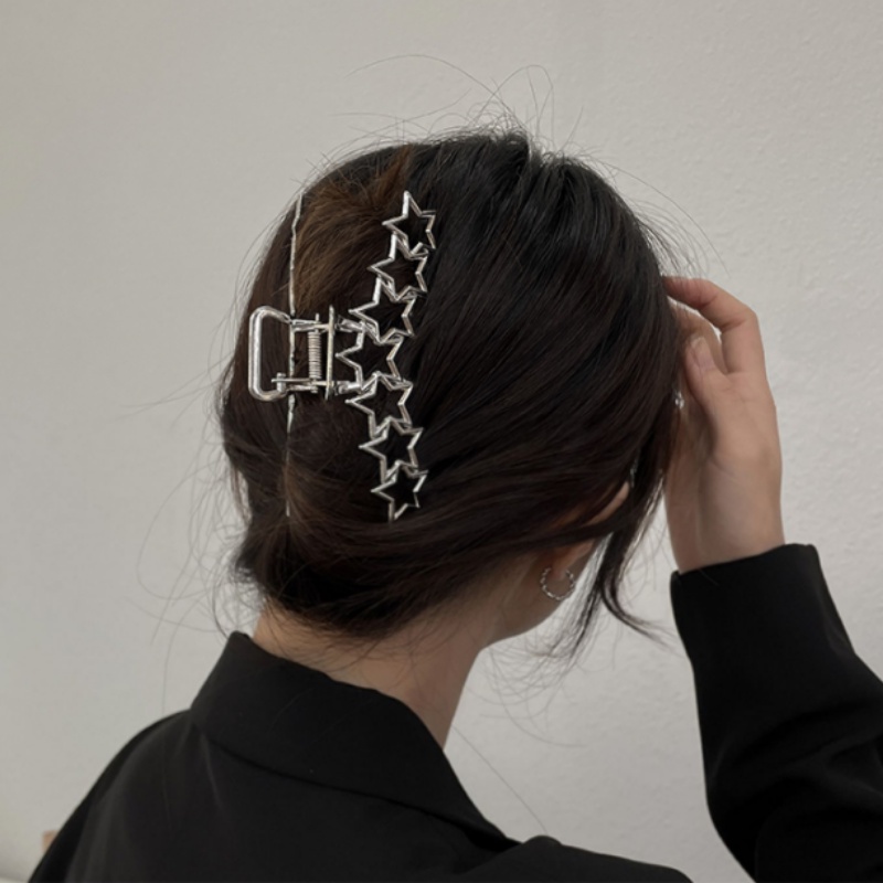 Magic789 Korea Perak Logam Terkait Bintang Rambut Cakar Klip Untuk Wanita Perempuan Nonslip Geometris Besar Hair Clamp Barrettes Clamp Aksesoris Rambut