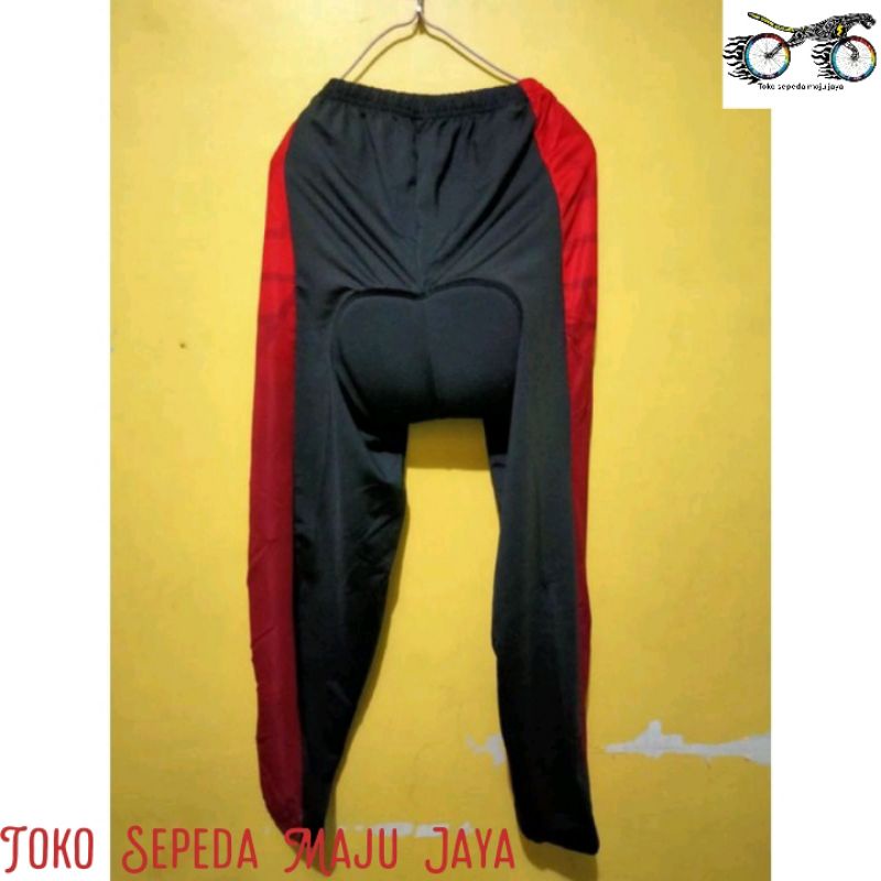 Celana sepeda padding gowes panjang sebetis hitam merah