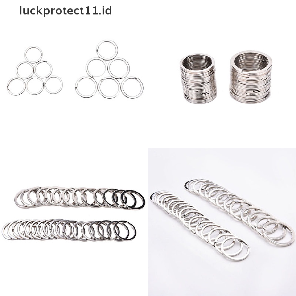 /Fashion Hot//// 100pcs/Set Gantungan Kunci Silvery Stainless Steel Bulat Lingkaran DIY Keyrings 2ukuran.