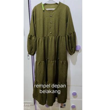 [PE.21De22y] Gamis jumbo mayung model kancing rempel 3 susun polos lengan balon bahan waffle merk co