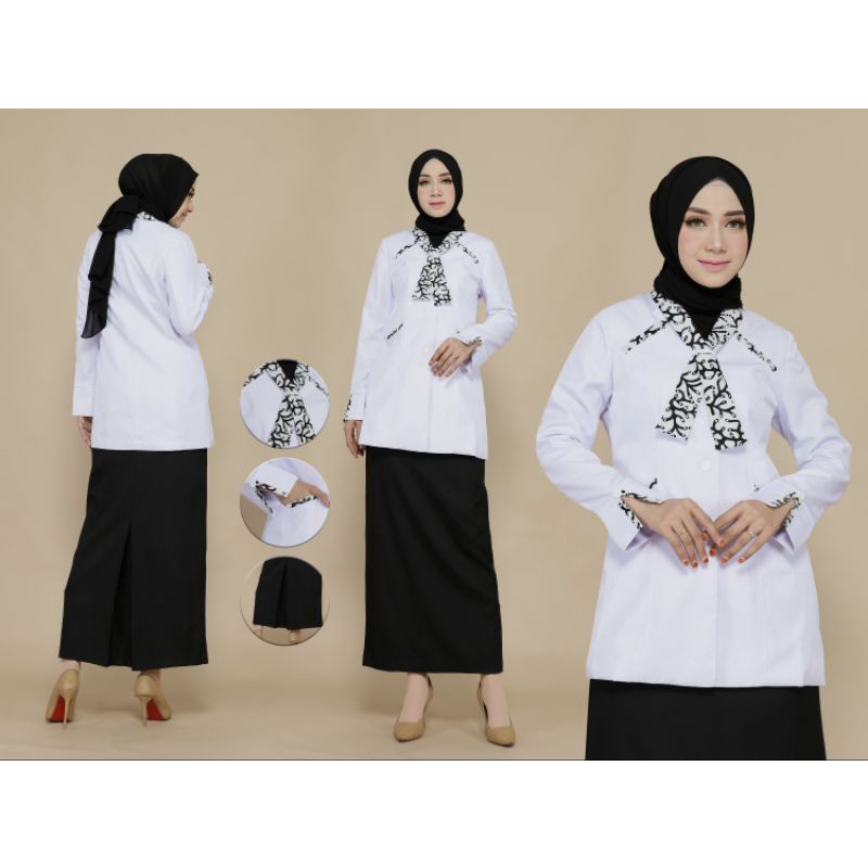 BLAZER PUTIH KOMBINASI BATIK STELAN / ATASAN FREE HIJAB