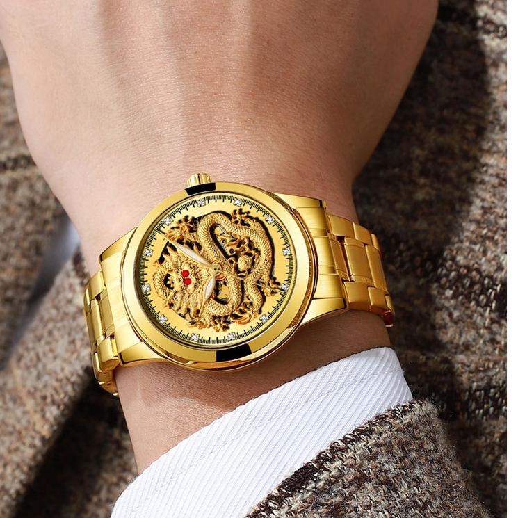 SYP.10De22ν– FNGEEN S336 Jam Tangan Pria Naga Emas Luxury Stainless Steel Quartz Original Anti Air D