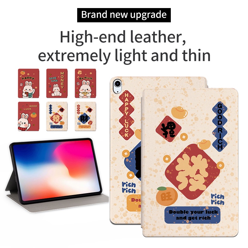 Untuk Ipad10 (2022) 10.9 &quot;iPad 10th Gen 10.9-inci A2757 A2777 Fashion Tablet Case NewYear Festival Pola Kelinci Lucu Flip Stand Casing PU Leather Cover Pelindung