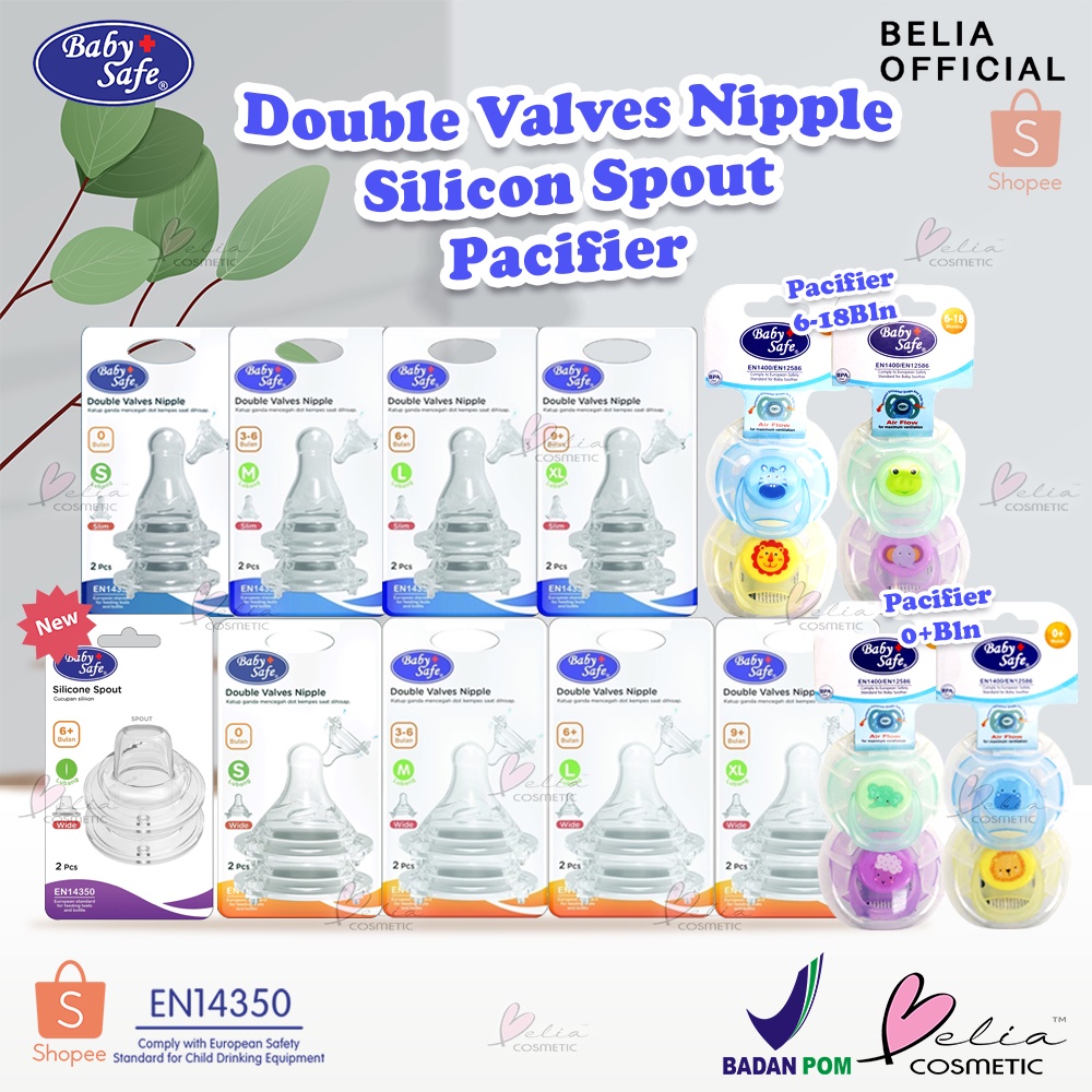 ❤ BELIA ❤ BABY SAFE Double Valves Nipple Slim Neck &amp; Pacifier | Wide Neck | Silicone Spout | Dot Botol Susu | Pacifier 6-18 Bulan | Milk Bottle 3-6 Bulan | 6+ Bulan | 9+ Bulan