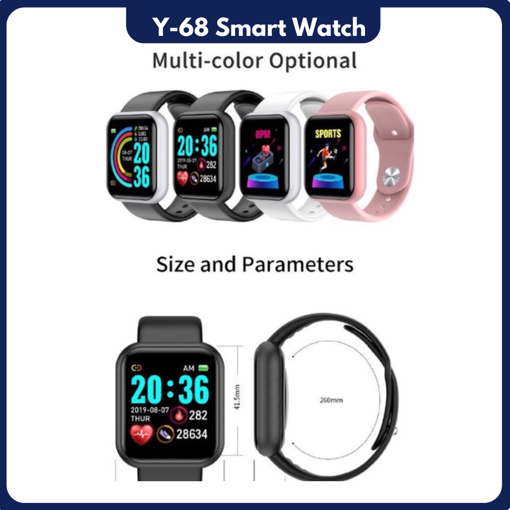 Smartwatch wanita Y68 Smart watch Y68 Waterproof smartwatch Bluetooth Fitness Tracker Musik Watch y68 Smartband Y68 Smart band