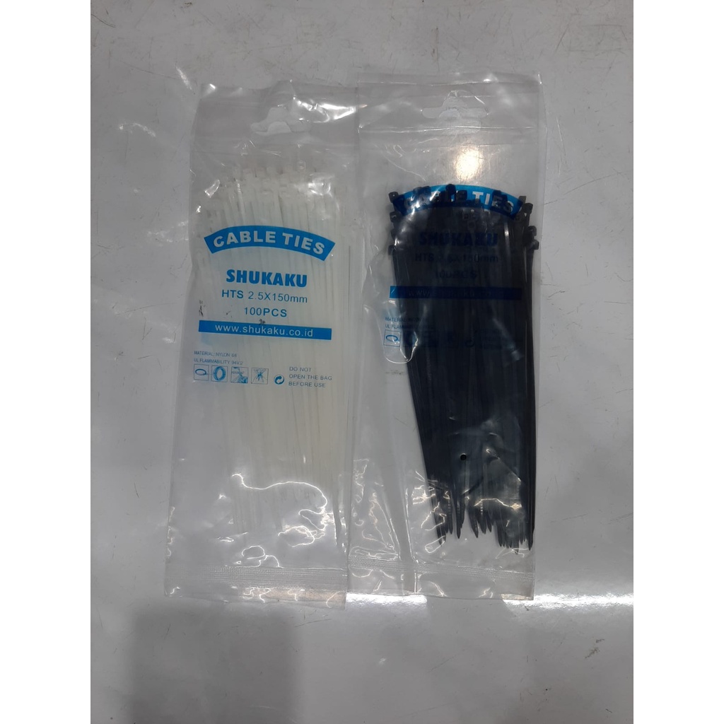 KABEL TIES PENGIKAT KABEL 15CM 6" SHUKAKU (100pcs) 150mmX2.5mm Putih Hitam