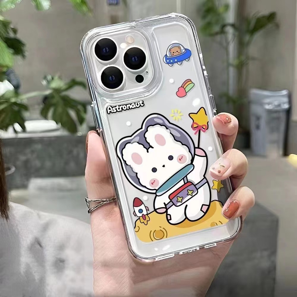 Casing Ponsel Lembut Tahan Guncangan Astronot Kelinci Lucu Kompatibel Untuk IPhone Casing14 13 11 12 Pro XS Max X XR 78 6 6S Plus Cover TPU Transparan