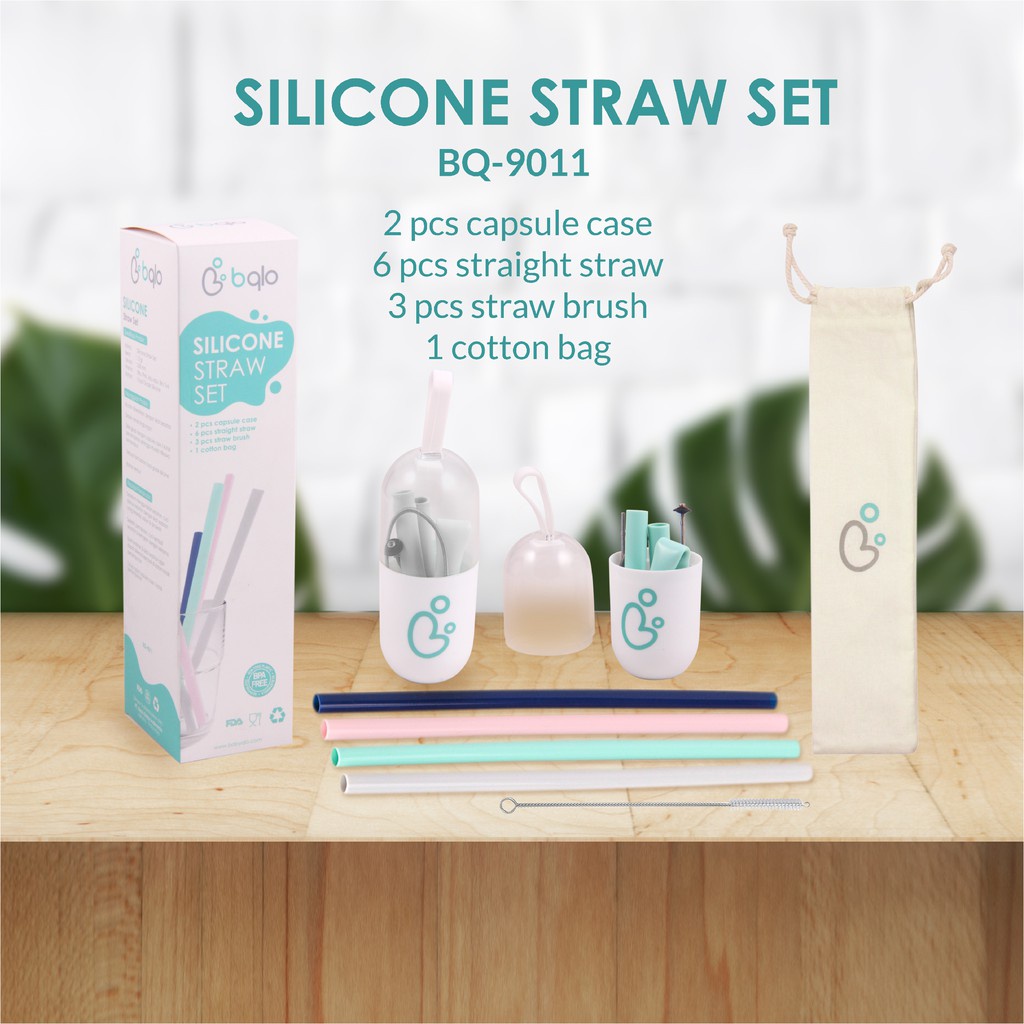 Set Sedotan Silikon Babyqlo Silicone Straw Set BQ - 9011