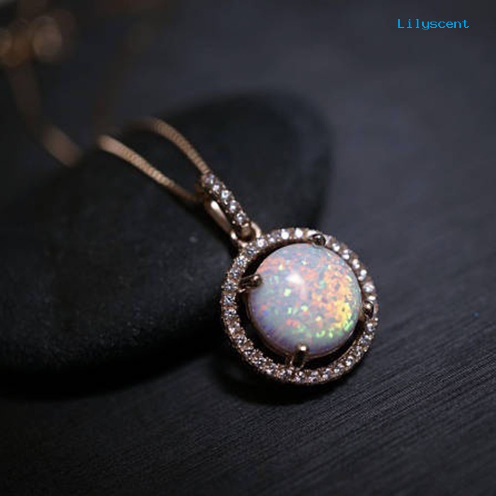 [LS] Shiny Women Round Opal Rhinestone Charm Rantai Kalung Hadiah Perhiasan Perjamuan