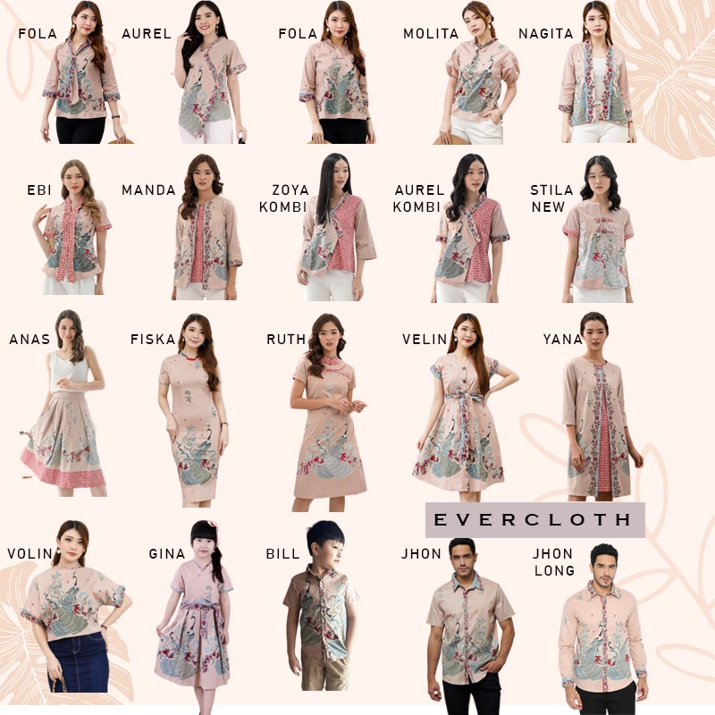 Evercloth Zoya Atasan Batik Lengan Panjang Wanita Model Kimono Blouse Batik Perempuan Baju Batik Cewek Katun Stretch Premium Batik Couple Family Set Burung Hong Merah Putih