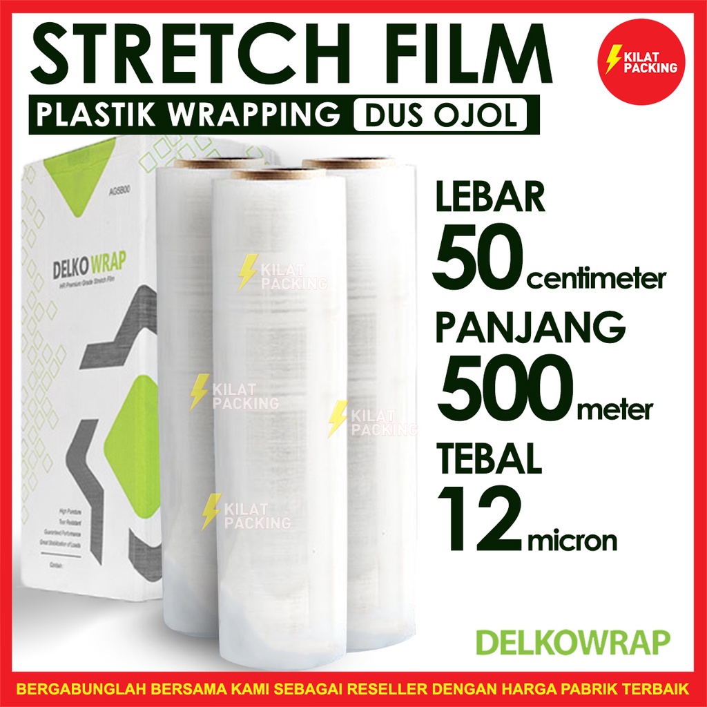 

PLASTIK WRAP KUAT TERMURAH - STRETCH FILM BENING - DELKOWRAP - 50CM X 500M DUS OJOL
