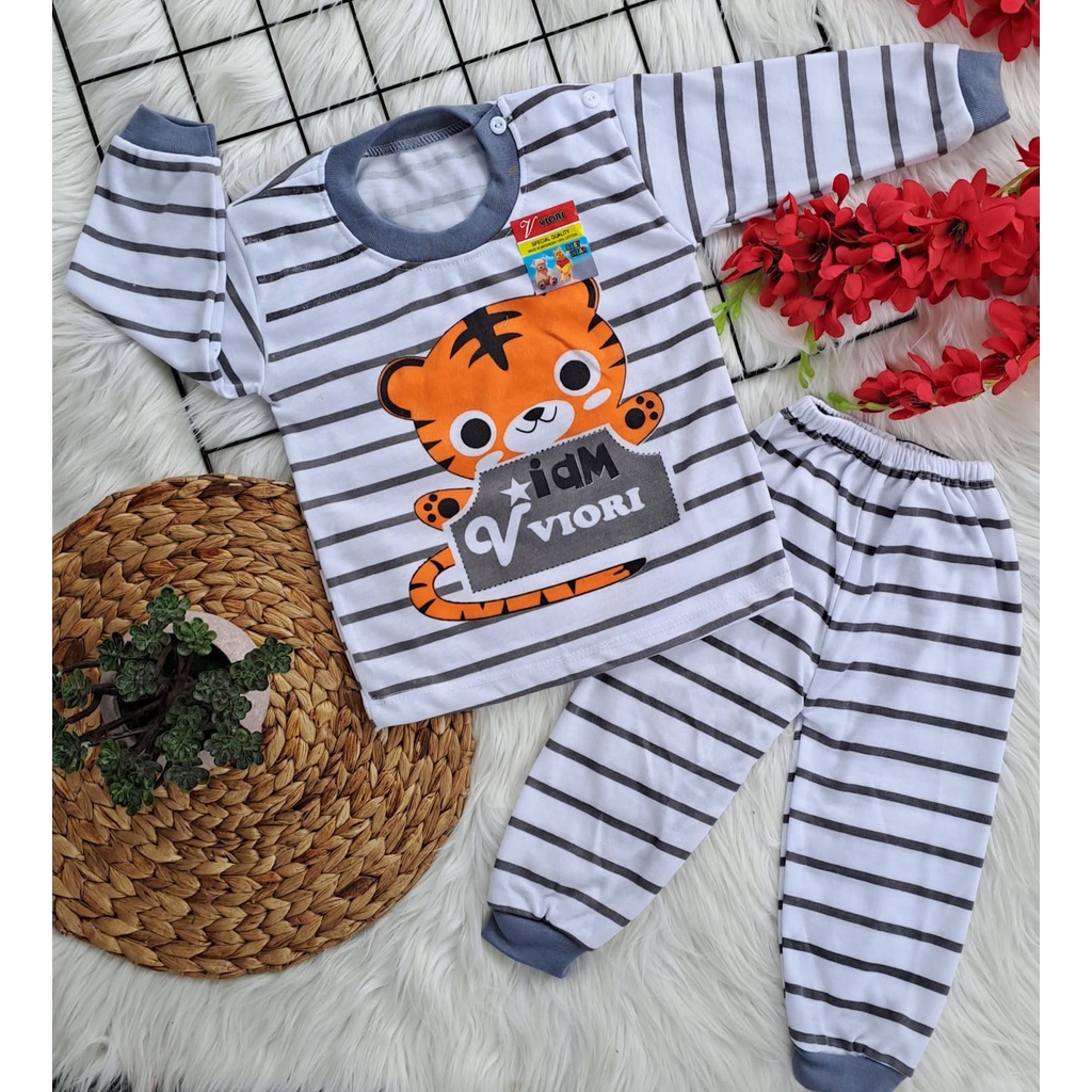 stelan baju bayi laki laki perempuan lucu murah motif MACAN SALUR PANJANG 3-18 bulan