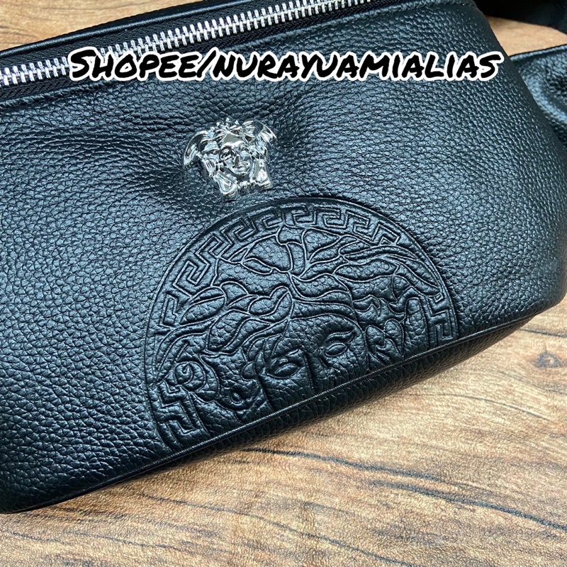 Tas Waistbag pria Versace kulit asli import tas selempang pria branded