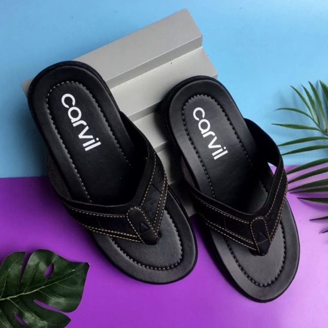 Sandal Sendal Jepit Japit Slop Selop Slip On Slide Kulit Carvil Pria Cowok premium