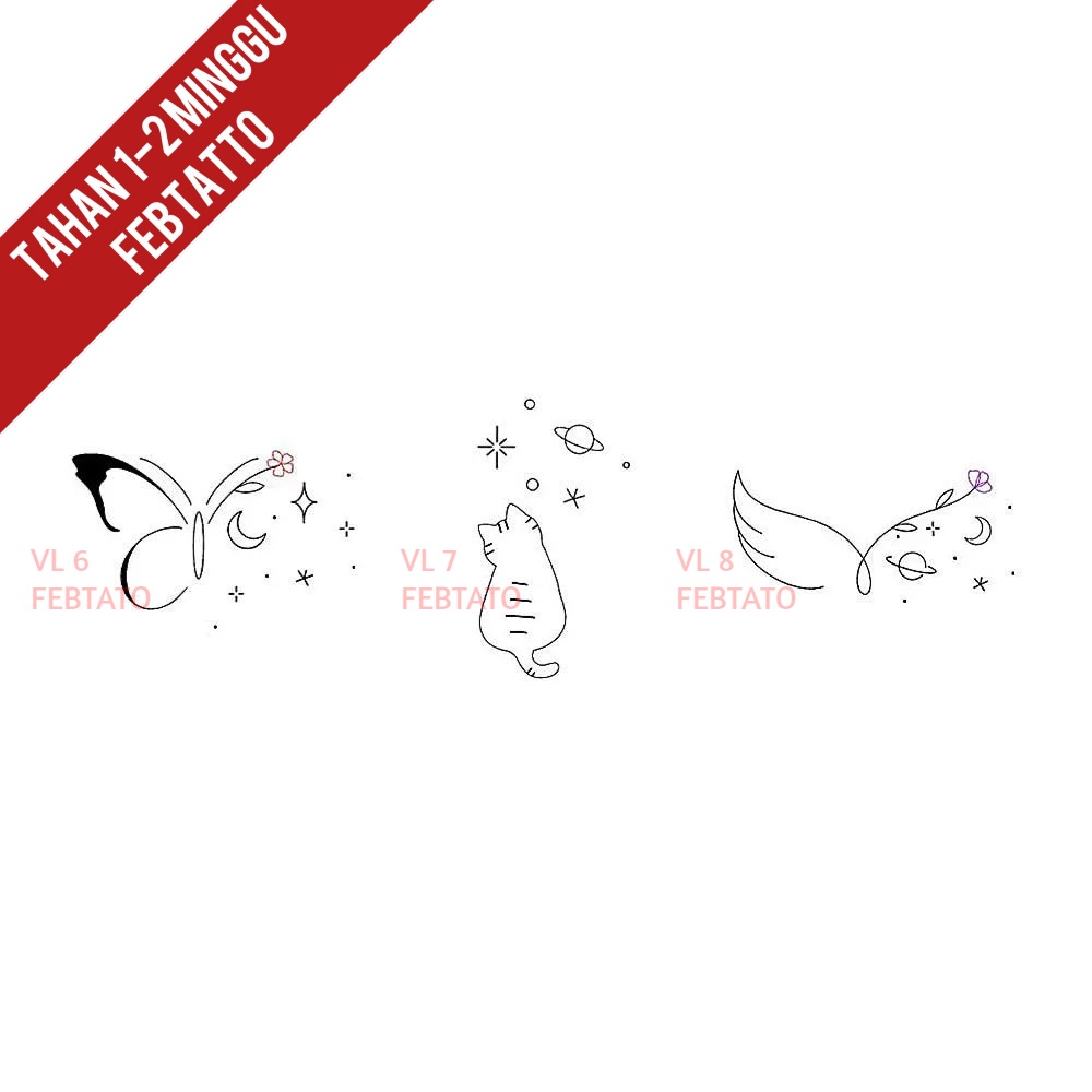 Tato Temporer tato kupu kupu planet Stiker Tatto kucing  - VL 6-8