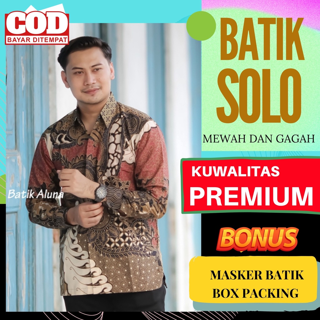 Kemeja Baju Batik Aluna Pakaian Pria Lengan Panjang Katun Premium Furing Reguler Fit Atasan Cowok Mo