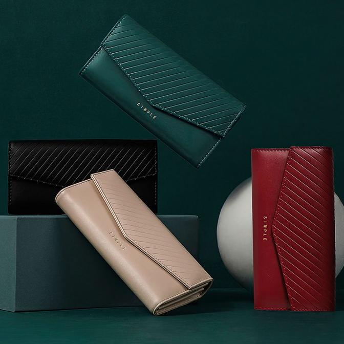 MINISO Dompet Wanita Bergaris Panjang Tiga Kali Lipat Dompet Wanita