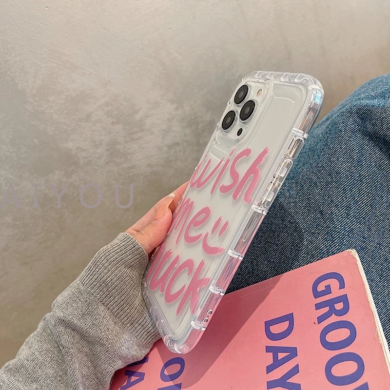 For iPhone 14 Pro Max iPhone 14 Case Thickened TPU Soft Case Clear Case Airbag Shockproof Protection Camera Pink Slogan Compatible For iPhone 13 Pro Max 12 Pro Max 11 7plus XR xs max