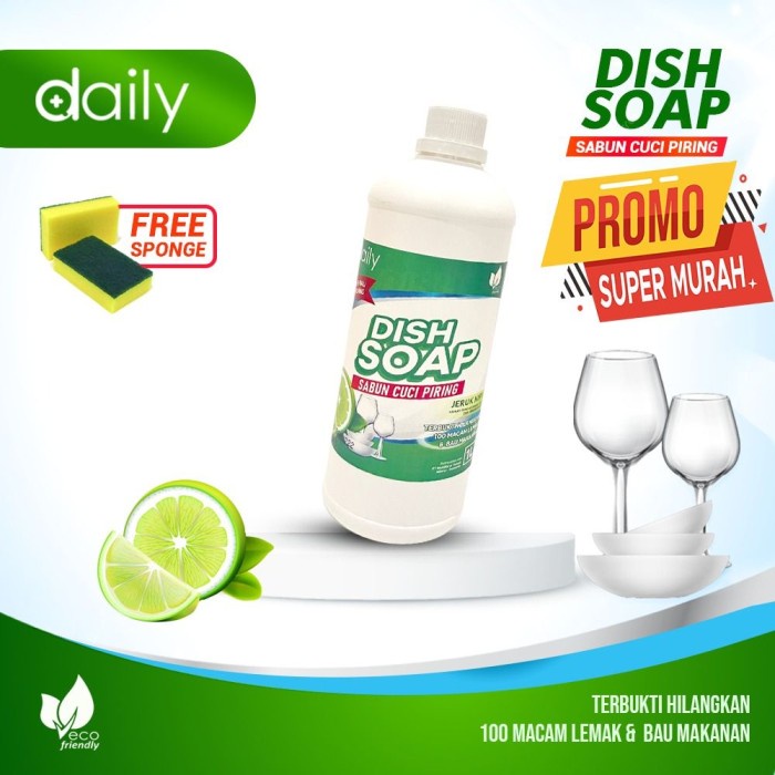 Daily Dish Soap Sabun Cuci Piring Free Sponge 1 Liter Wangi