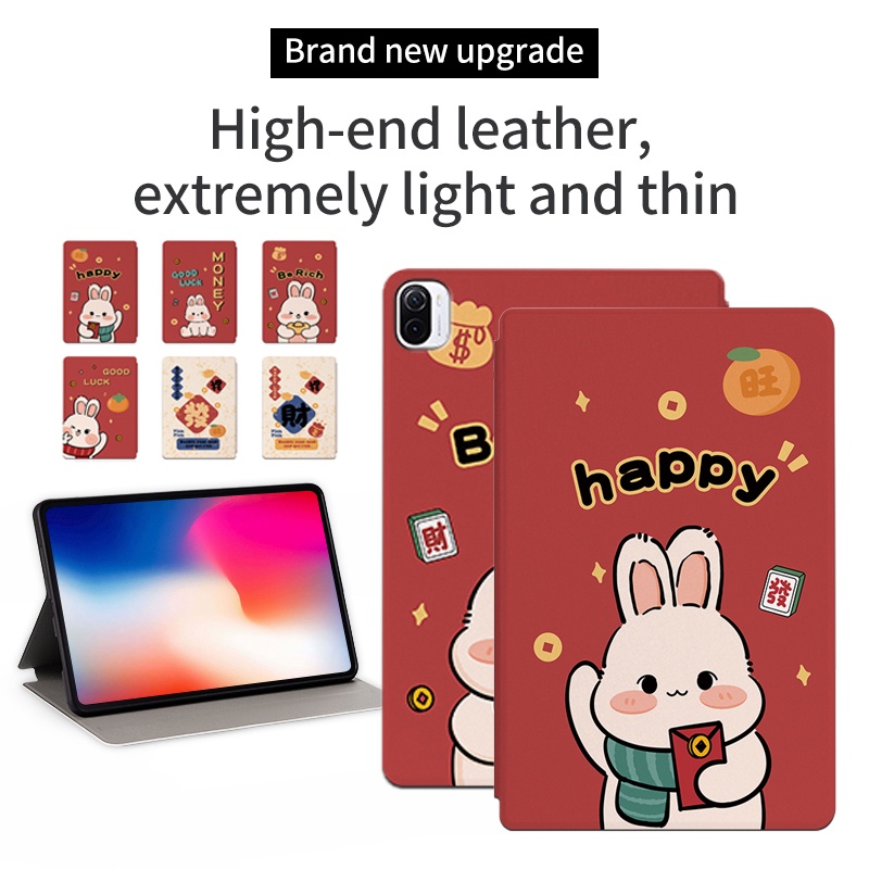 Untuk Xiaomi Pad5 Pro 2022 2021 12.4 &quot;Mi Pad5 11.0&quot; 5G Tablet Cover Pelindung Pad4 Plus 10.1 &quot;Pad4 8.0&quot; Fashion NewYear Festival Pola Kelinci Lucu Leather Case Flip Stand Casing