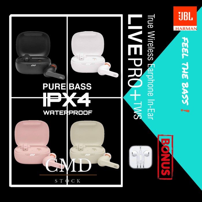 JBL LIVE PRO + TWS HEADSET BLUETOOTH TWS JBL WIRELESS EARPHONE EARBUDS - Hitam