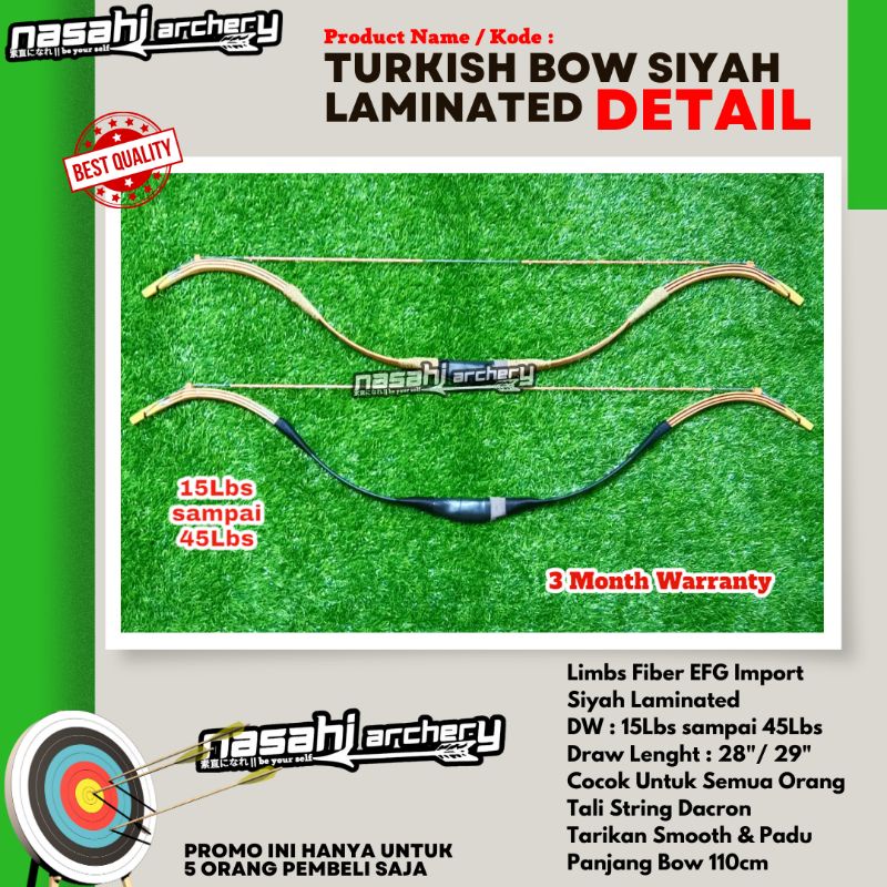Busur Panah Turkish Laminasi (siyah laminated) Horsebow by Nasahi Archery