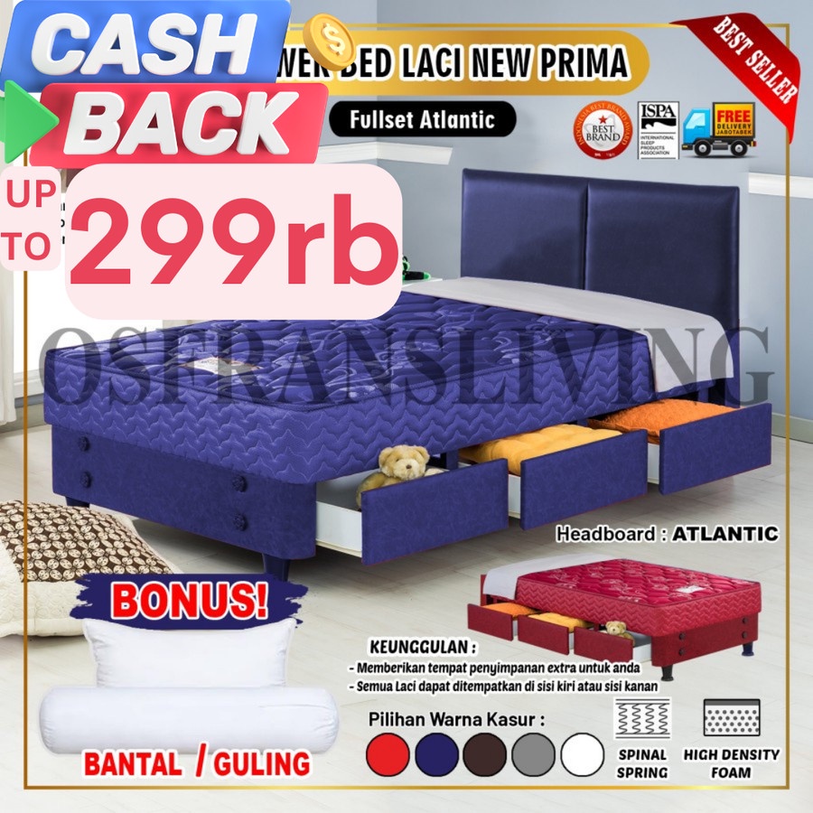 Jual Guhdo Kasur Spring Bed New Prima Drawer 3 Laci Fullset Atlantic Prospine Style Springbed