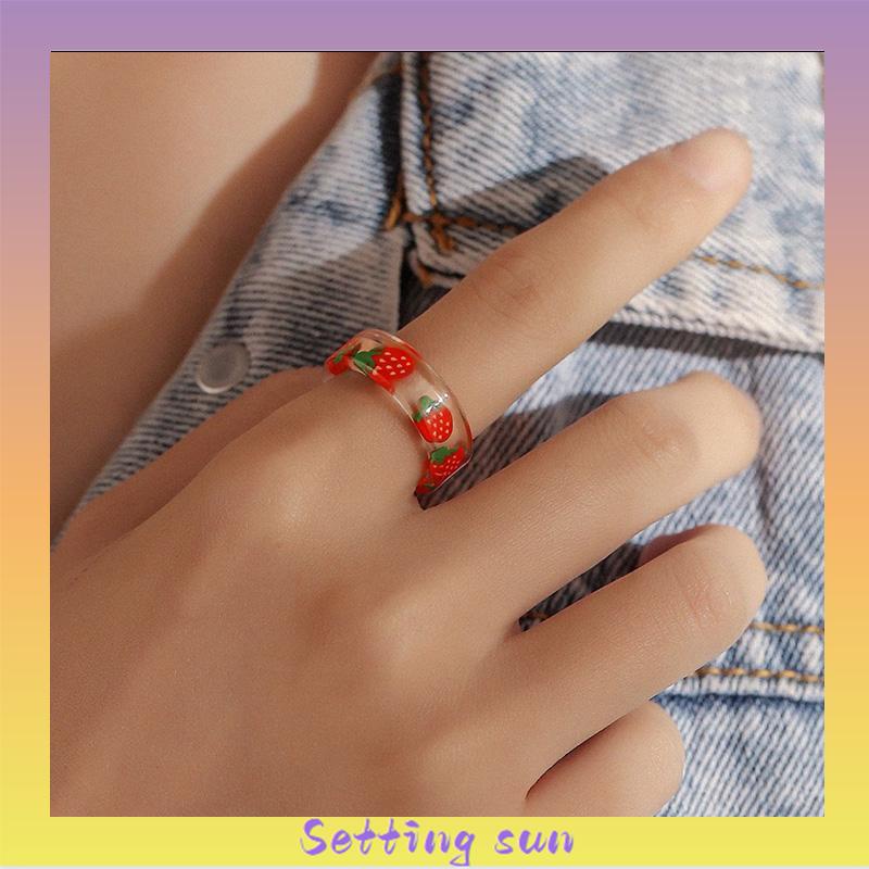 Cincin Bahan Resin Akrilik Bentuk Buah Untuk Wanita Fashion Korea TN