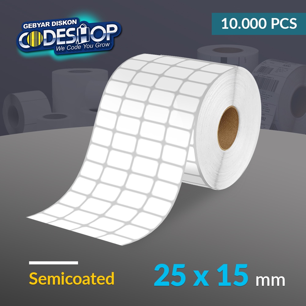 

Codeshop Label Semicoated 25 x 15 mm 4 Line Stiker Printer Barcode Core 1 Inch isi 10000 Pcs