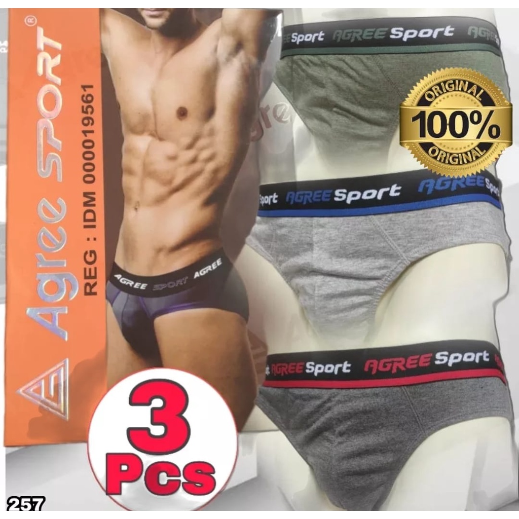 Paket isi 3 pcs Celana dalam pria Agree sport bahan katun original