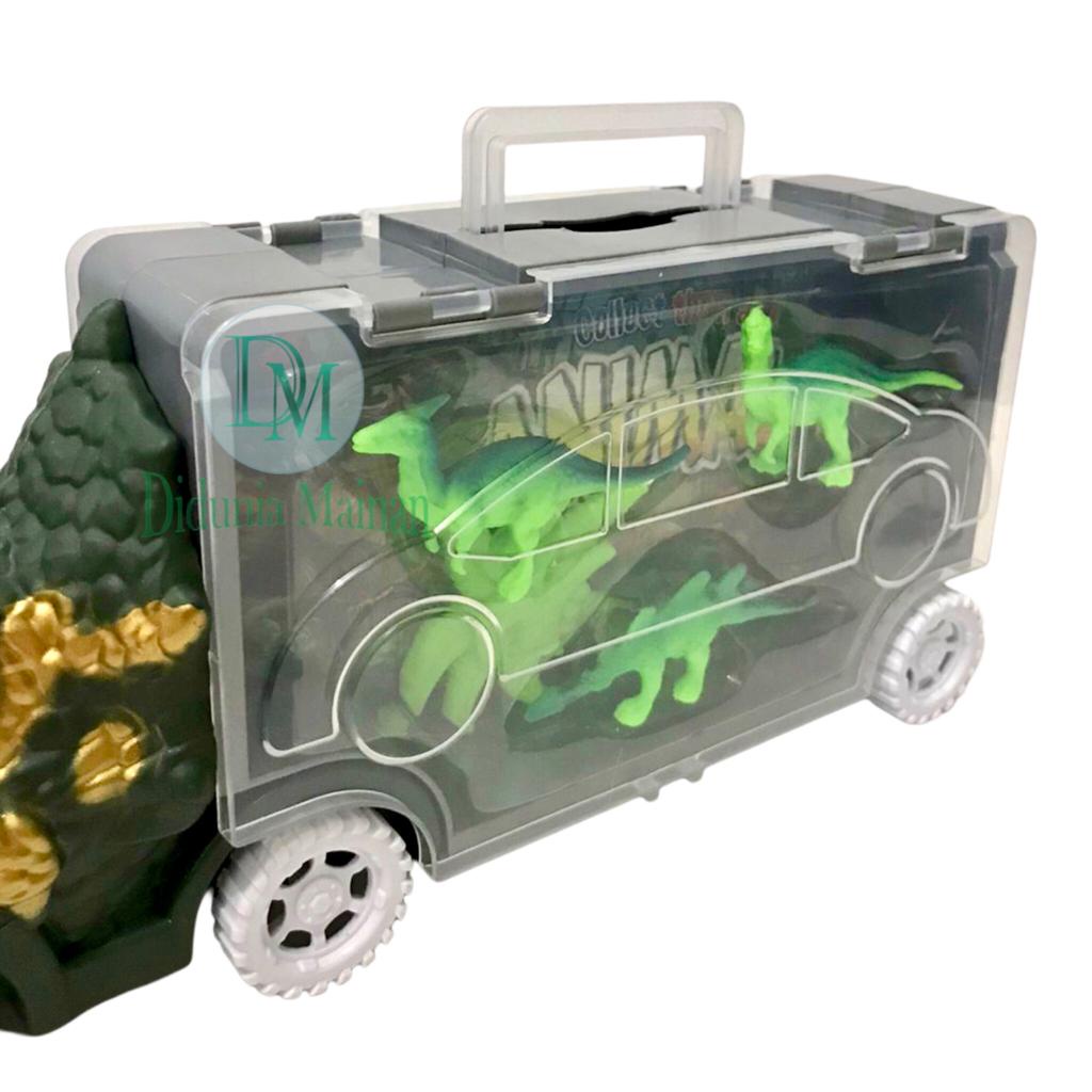 Mainan mobil mobilan anak truck carrier hewan dinosaurus karet truk figure dino isi 6 pcs