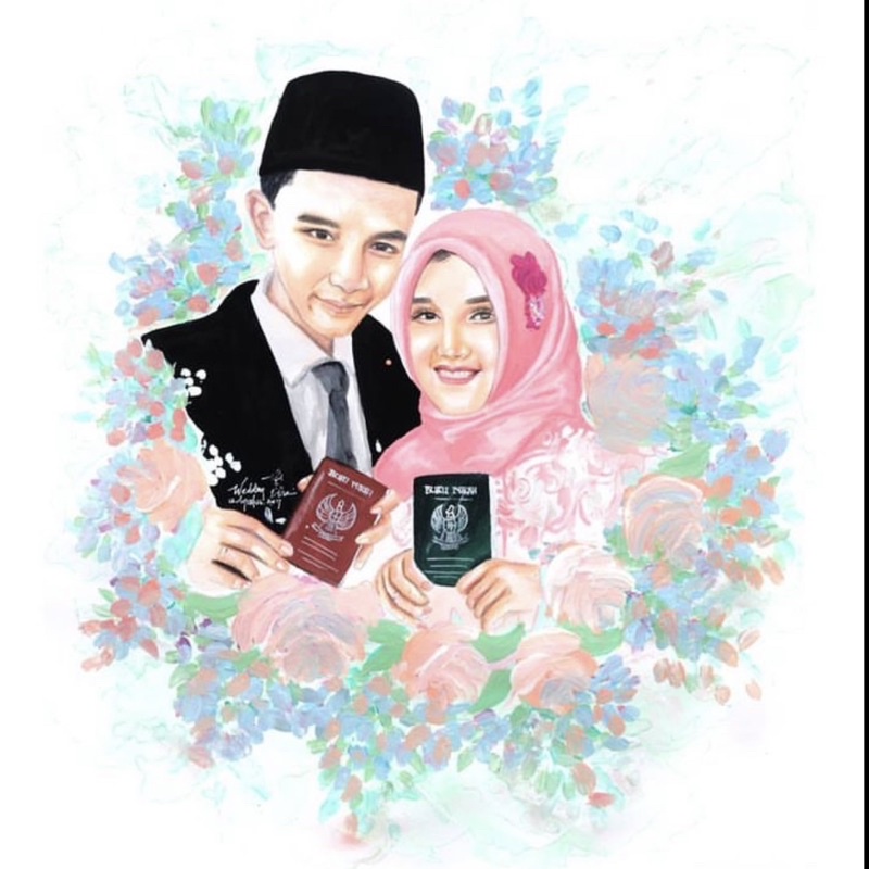 jasa lukis wajah 40x50cm kado wisuda hadiah pernikahan karikatur