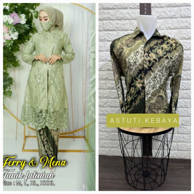 Baju Kebaya Busui Hijau Sage Couple Brukat Jumbo LD 130 cm Wanita Kekinian