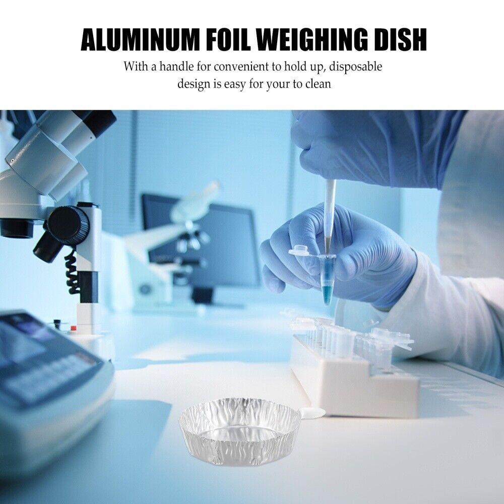 Solighter 100pcs Timbangan Piring Aluminium Dengan Gagang Bubuk Cair Alat Laboratorium