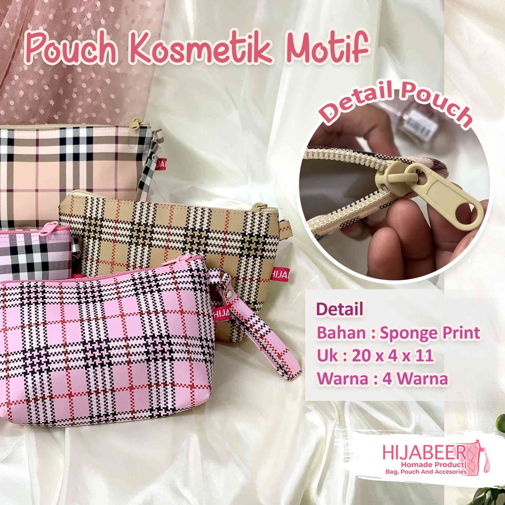 Pouch Kosmetik Motif Kotak - Clutch Bag Motif by Hijabeer