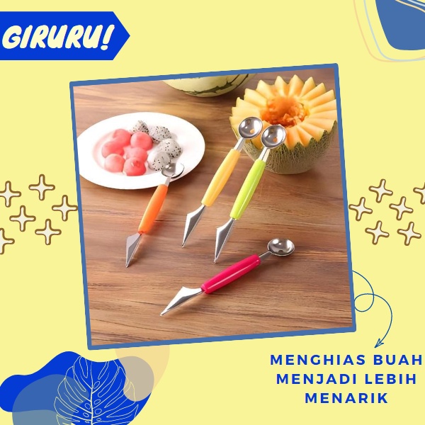 2 in 1 Pisau Cocktail / Cetakan Cocktail  / Fruit Baller Carving Scoop/ Alat kerokan buah / Pisau Ukir Hias Buah Alat Cetakan Bundar Cocktail Kerokan Semangka Blewah Melon Stainless Steel 2 Sisi / KEROKAN KELAPA COCTAIL PEELER BUAH KEROK Besi Stainless