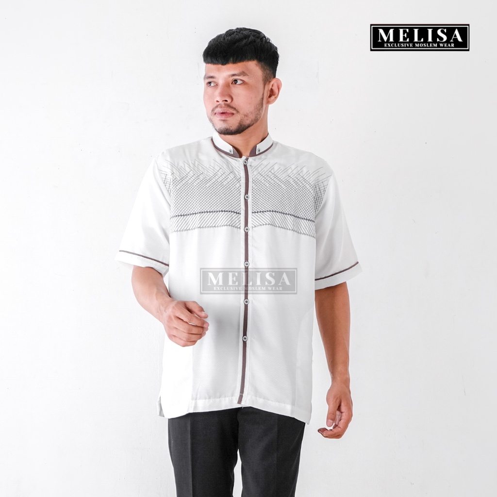Baju Koko Pria Lengan Pendek Bahan Poli Katun Warna Putih Tulang Motip Terbaru Size M L XL XXL XXXL XXXX Baju Koko Lengan Pendek Baju Koko Fashion Muslim Pria Dewasa Terbaru