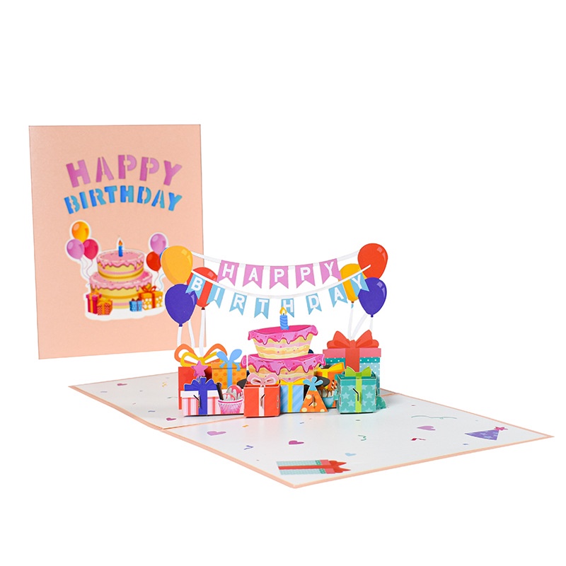 ucapan 2022 new birthday greeting card 3D three-dimensional handmade blessing card pull flag birthday party